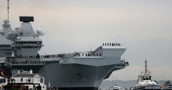 Indian Navy Conduct maneuvers with UK Navy with HMS Queen Elizabeth Warship in south China Sea.